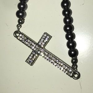 Cross with bronze pearls necklace
